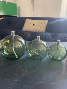 Lampe à huile en verre transparente de couleur verte (taille M)