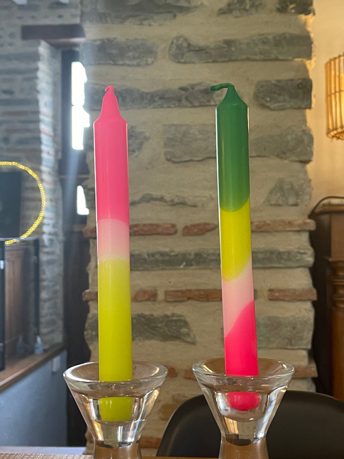 Trio bougies tye and dye vert rose et jaune